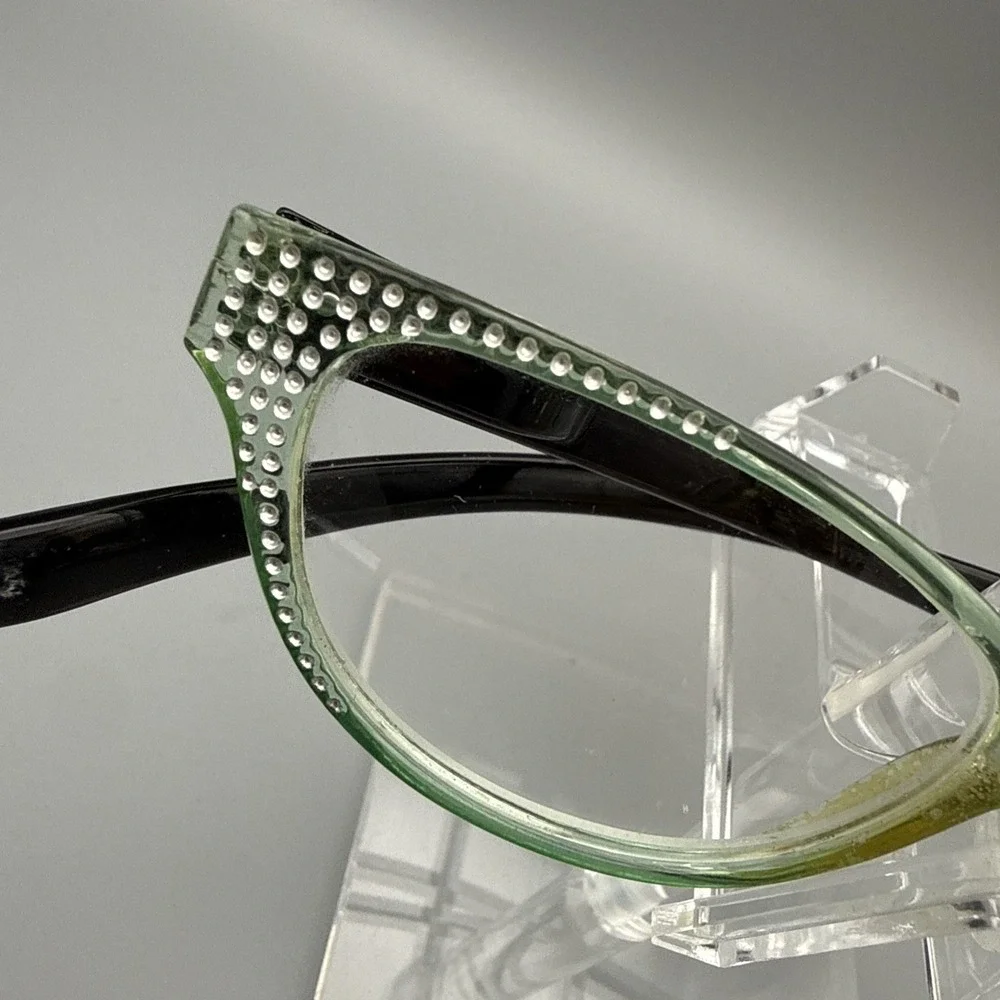 Crystal Rhinestone Cat Eyes Reading Glasses Optical Lens Clear Bling Green/Black